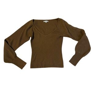 Reformation Ribbed Brown Cashmere V-Neck Sweater Size XS